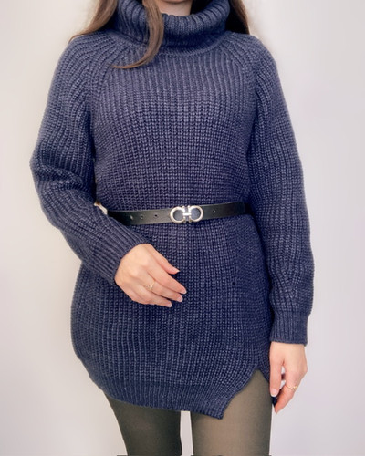 بافت یقه اسکی زنانه رنگ سرمه ای