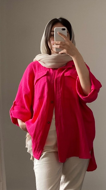 شومیز دبل فیس سرخابی