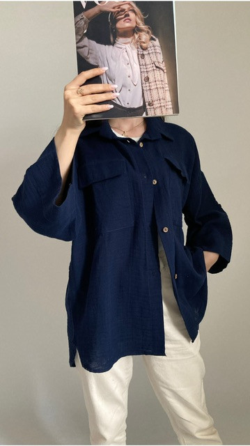 شومیز دبل فیس سرمه ای